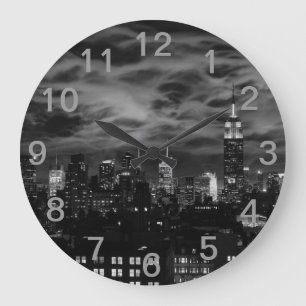 Ethereal Clouds: NYC Skyline, ESB Black and White Large Clock