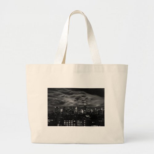 Ethereal Clouds NYC Skyline ESB Black and White Large Tote Bag