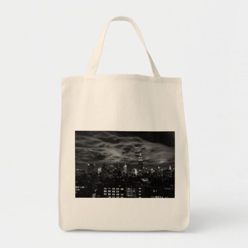 Ethereal Clouds NYC Skyline ESB Black and White Tote Bag
