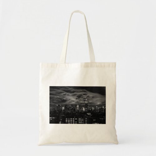 Ethereal Clouds NYC Skyline ESB Black and White Tote Bag