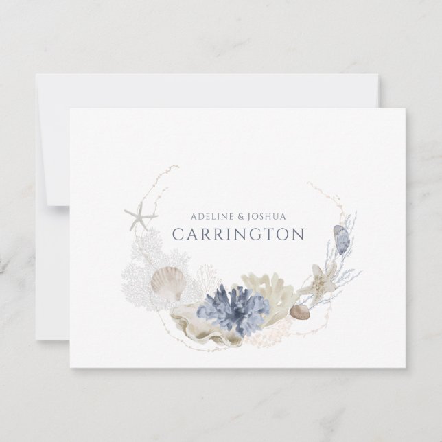 Ethereal Coastal Coral Seashell Couple Note Card (Front)