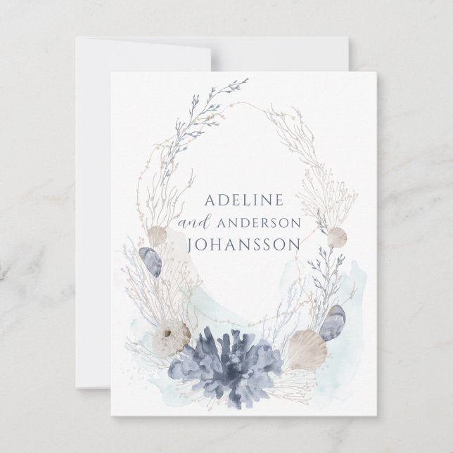 Ethereal Coastal Coral Seashell Couple Note Card (Front)