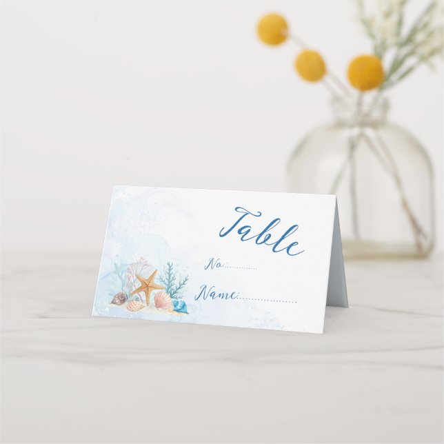 Ethereal Coastal Romance Seashells Beach Wedding Place Card (Front)