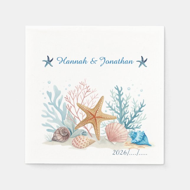 Ethereal Coastal Romance Wedding Napkins (Front)