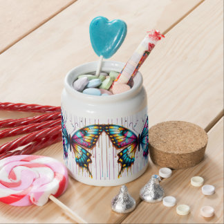 Ethereal Color Fusion: A Butterfly Dancing Among Candy Jar