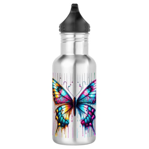 Ethereal Color Fusion A Butterfly Dancing Among  Stainless Steel Water Bottle