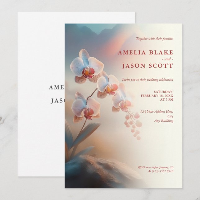 Ethereal Colors White Orchid Wedding Invitation (Front/Back)