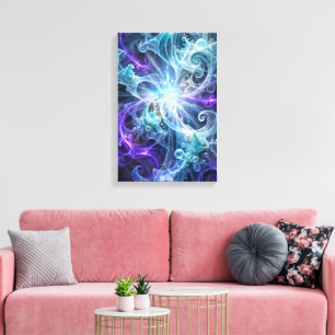 Ethereal Cosmic Bloom - Blue and Purple Fractal Canvas Print