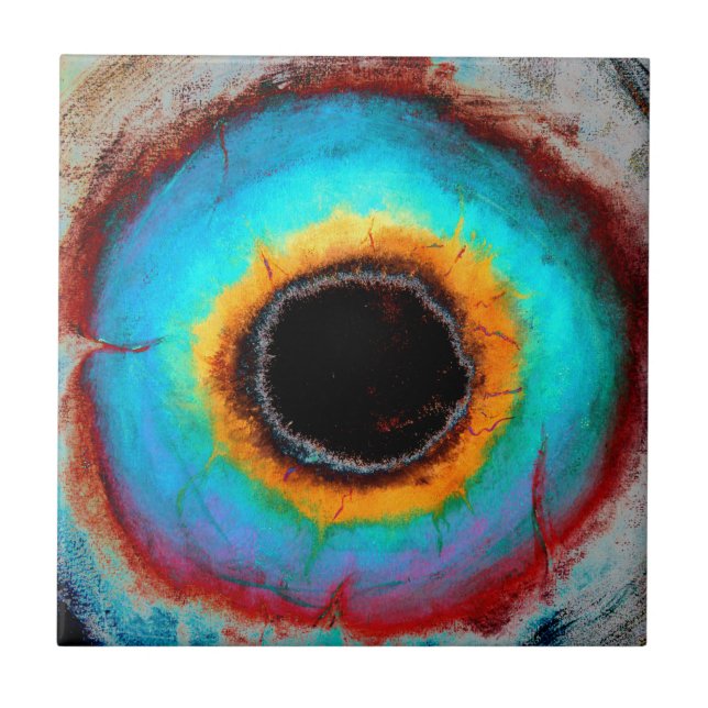 Ethereal Cosmic Eye Monogram Vibrant Abstract Art Ceramic Tile (Front)