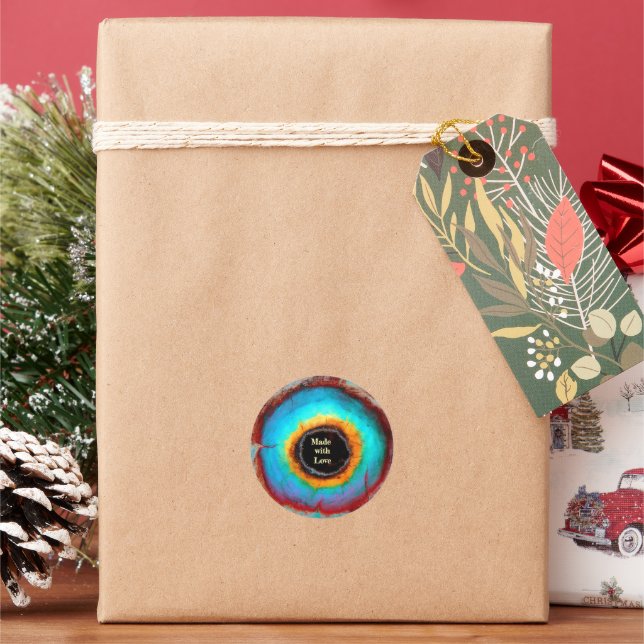 Ethereal Cosmic Eye Monogram Vibrant Abstract Art Classic Round Sticker (Holiday)