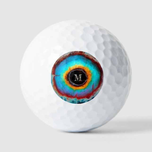 Ethereal Cosmic Eye Monogram Vibrant Abstract Art Golf Balls (Front)