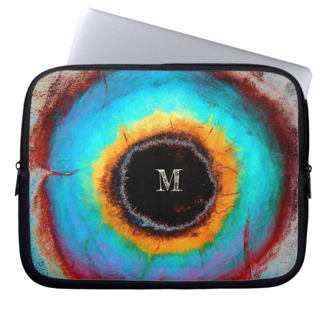 Ethereal Cosmic Eye Monogram Vibrant Abstract Art Laptop Sleeve (Front)