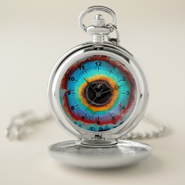 Ethereal Cosmic Eye Monogram Vibrant Abstract Art Pocket Watch (Inside)