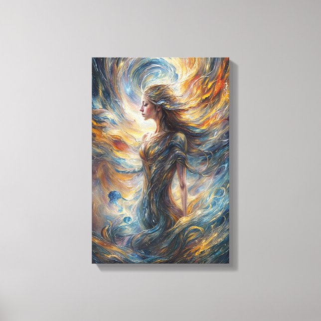 Ethereal Cosmic Goddess Abstract Portrait Art Canvas Print (Front)
