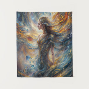 Ethereal Cosmic Goddess Abstract Portrait Art Tapestry