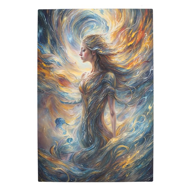 Ethereal Cosmic Goddess Abstract Portrait Metal Print (Front)