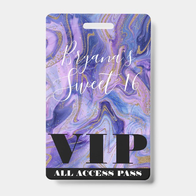Ethereal Cotton Candy Marble Glam Sweet 16 VIP Badge (Front)