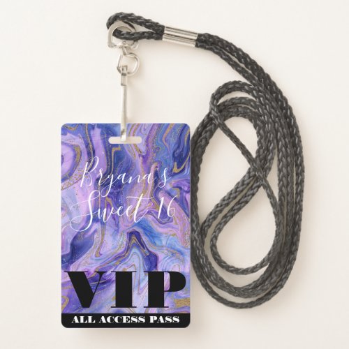 Ethereal Cotton Candy Marble Glam Sweet 16 VIP Badge