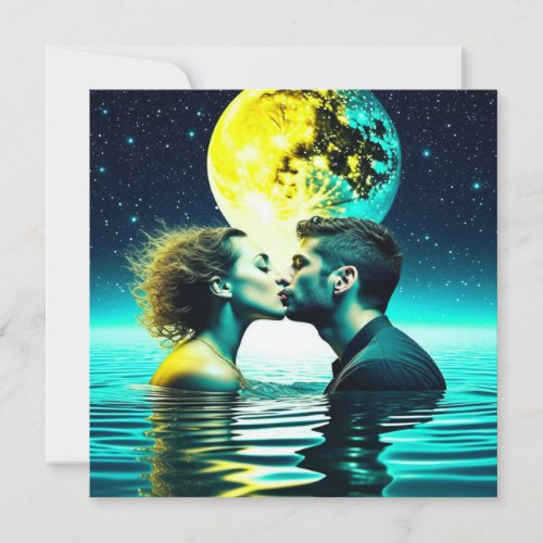 Ethereal Couple Kissing in Moon Water Reflection  Card