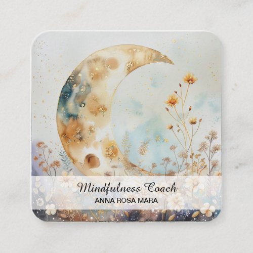  Ethereal Crescent Moon Flowers QR Floral AP70 Square Business Card