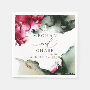 Ethereal Crimson and Sage Green Watercolor Napkins