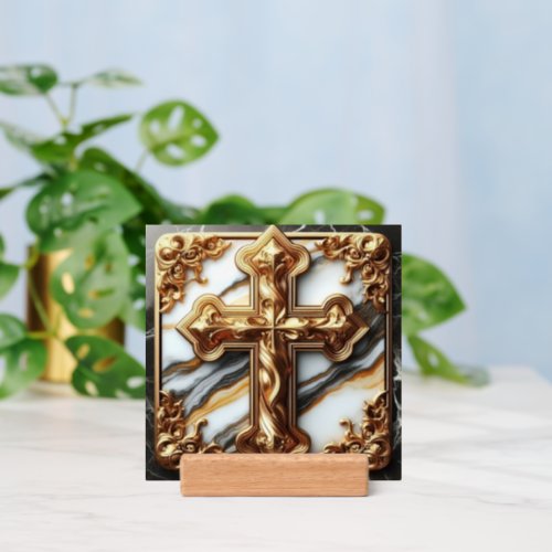 Ethereal Cross Carved in White Marble Holder
