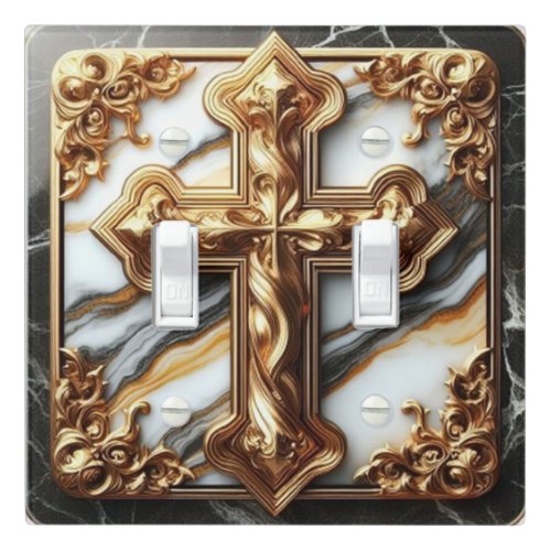 Ethereal Cross Carved in White Marble Light Switch Cover