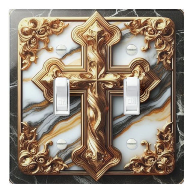 Ethereal Cross Carved in White Marble Light Switch Cover (In Situ)