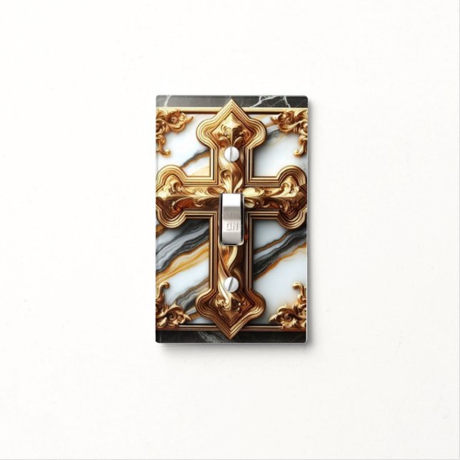 Ethereal Cross Carved in White Marble Light Switch Cover (In Situ)