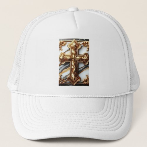 Ethereal Cross Carved in White Marble Trucker Hat
