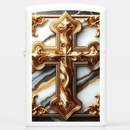 Ethereal Cross Carved in White Marble Zippo Lighter