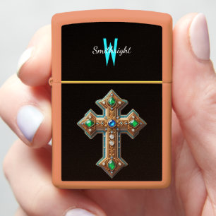 Ethereal Cross of Azure and Emerald Zippo Lighter