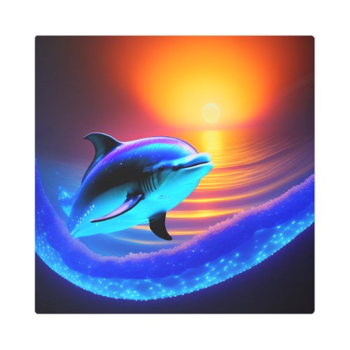 Ethereal Dance of the Dolphins AI Painting Metal Print