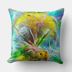 Ethereal Dandelions in Neon Dreamscape Throw Pillow