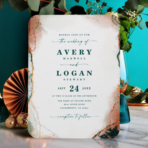 Ethereal Dark Teal  Copper Wedding Invitation Magnet