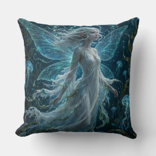 Ethereal Deep Sea Fairy – Enchanted Underwater Fan Throw Pillow
