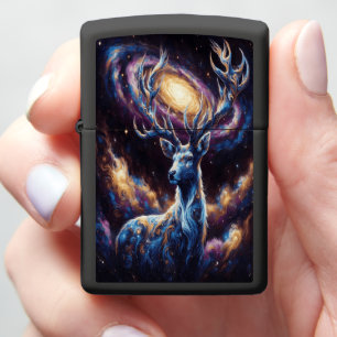 Ethereal Deer with Luminous Cosmic Antlers Zippo Lighter