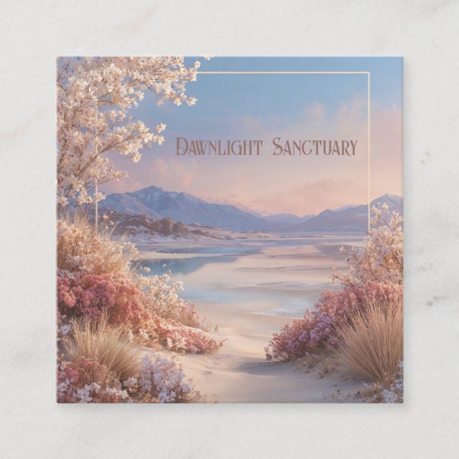 Ethereal Desert Oasis Gold Frame Pink Floral Square Business Card (Front)