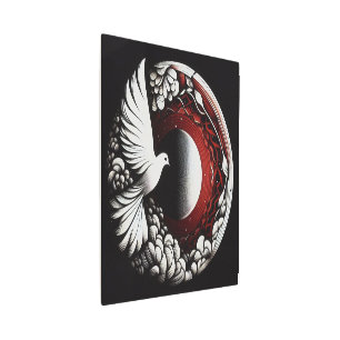 Ethereal Dove Planet – Noir Ink and Red Mandala  Metal Print