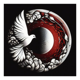  Ethereal Dove Planet – Noir Ink and Red Mandala  Photo Print
