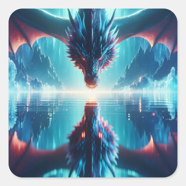 Ethereal Dragon Reflection Ai Art Square Sticker (Front)