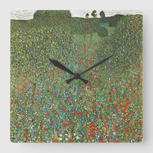 Ethereal Dreams: Gustav Klimt's Mohnfeld Square Wall Clock