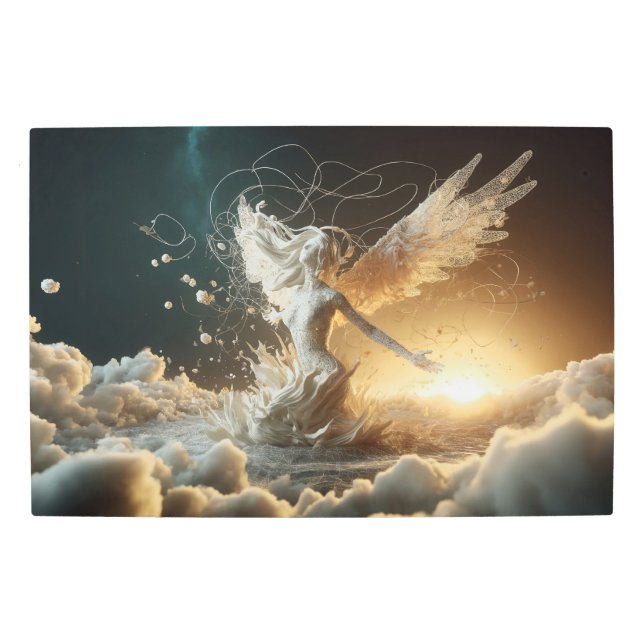 Ethereal Dreamscape: Angelic Flight Among Clouds Metal Print (Front)