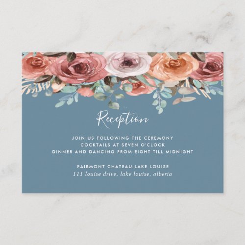 Ethereal Dusty BlueBlush Floral Wedding Reception Enclosure Card