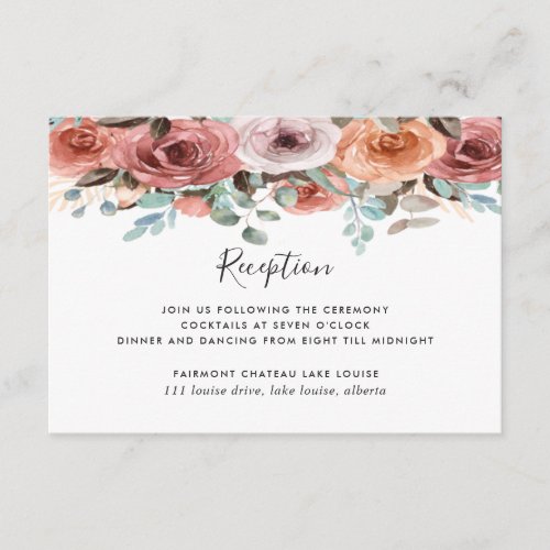 Ethereal Dusty BlueBlush Floral Wedding Reception Enclosure Card