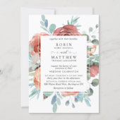 Ethereal Dusty Blue,Blush Peach Botanical Wedding Invitation (Front)