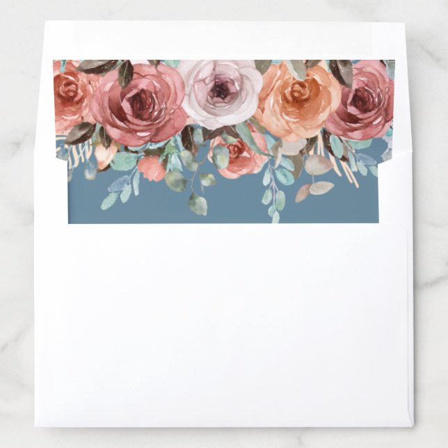 Ethereal Dusty Blue, Blush Peach Floral Envelope Liner (In Envelope)