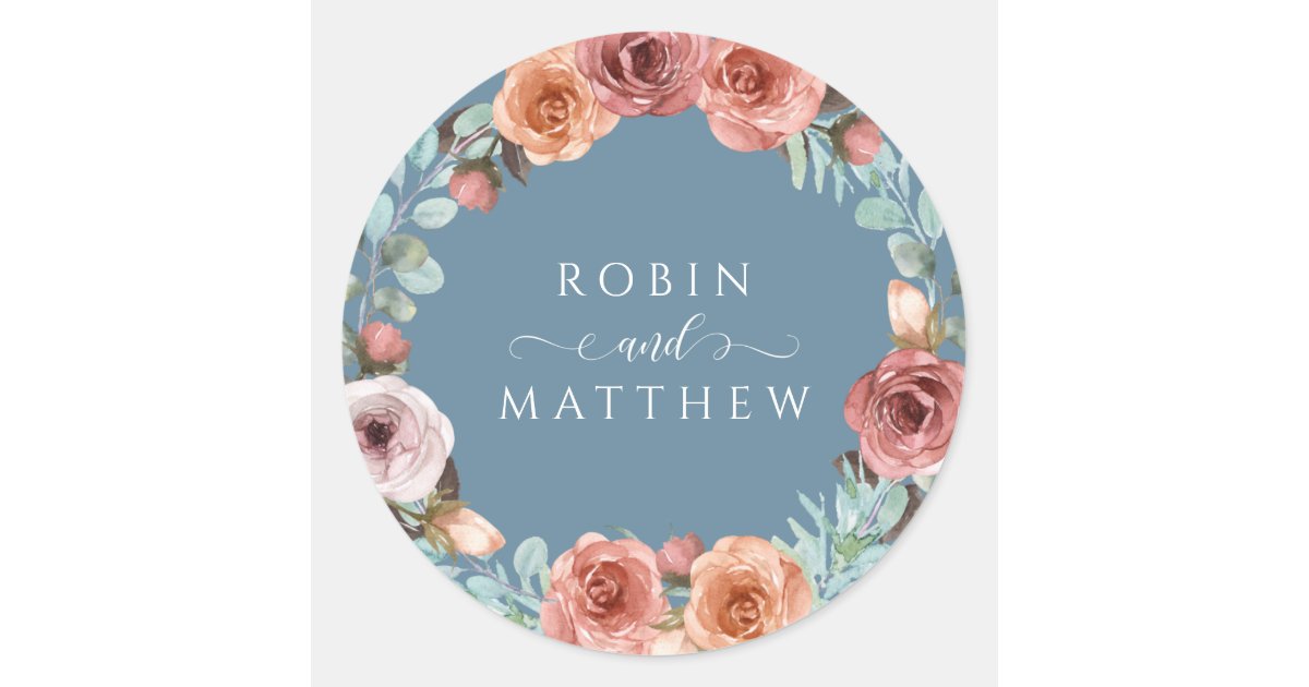 Blush White Bloom Floral Wreath Monogram Classic Round Sticker