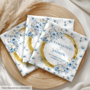 Ethereal Dusty Blue Watercolor Floral Wedding Nap Cloth Napkin