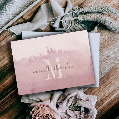 Ethereal Dusty Rose Watercolor Monogram  Note Card